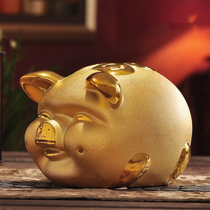 Tirelire cochon dorée style asiatique • La Tirelire
