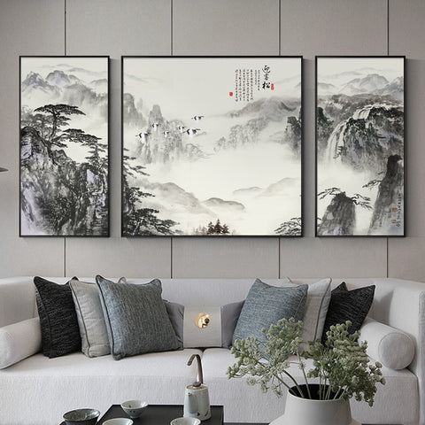 Tableau Chinois Triptyque Paysage